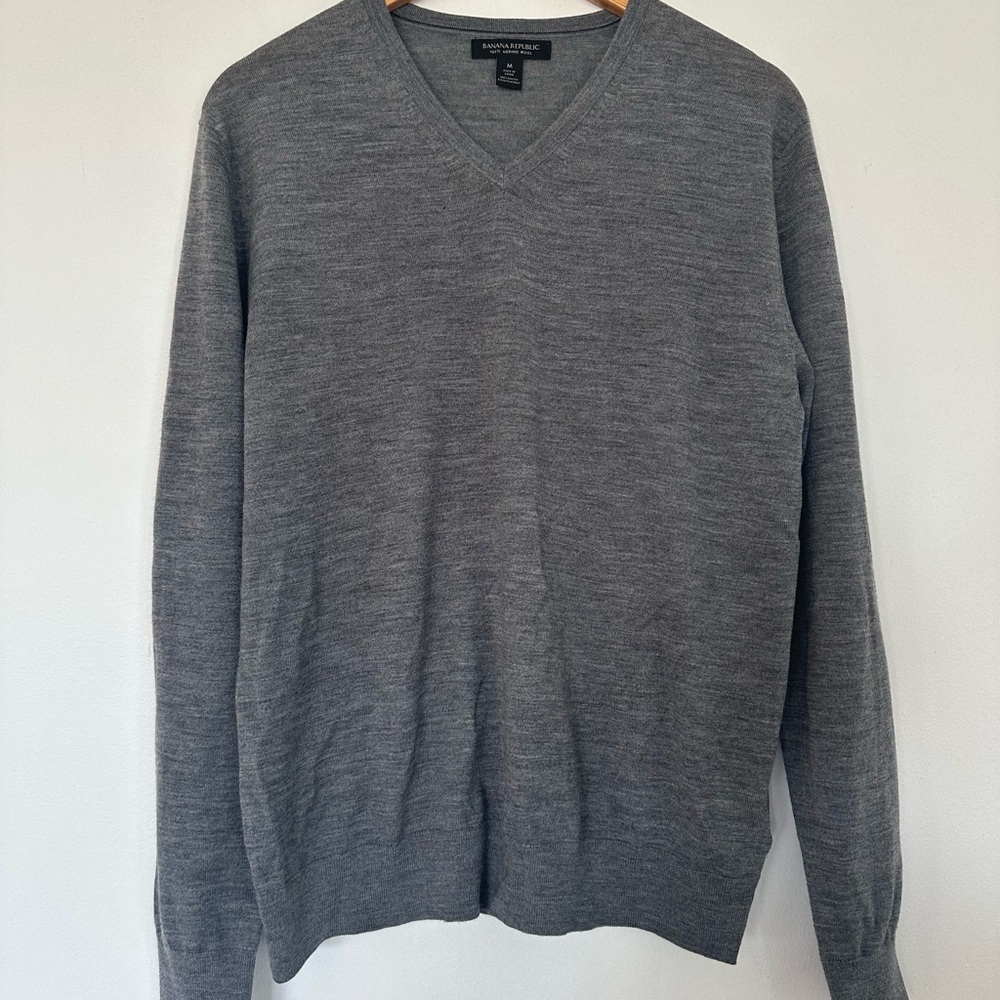 Banana Republic Charcoal V-Neck Merino Wool Sweater